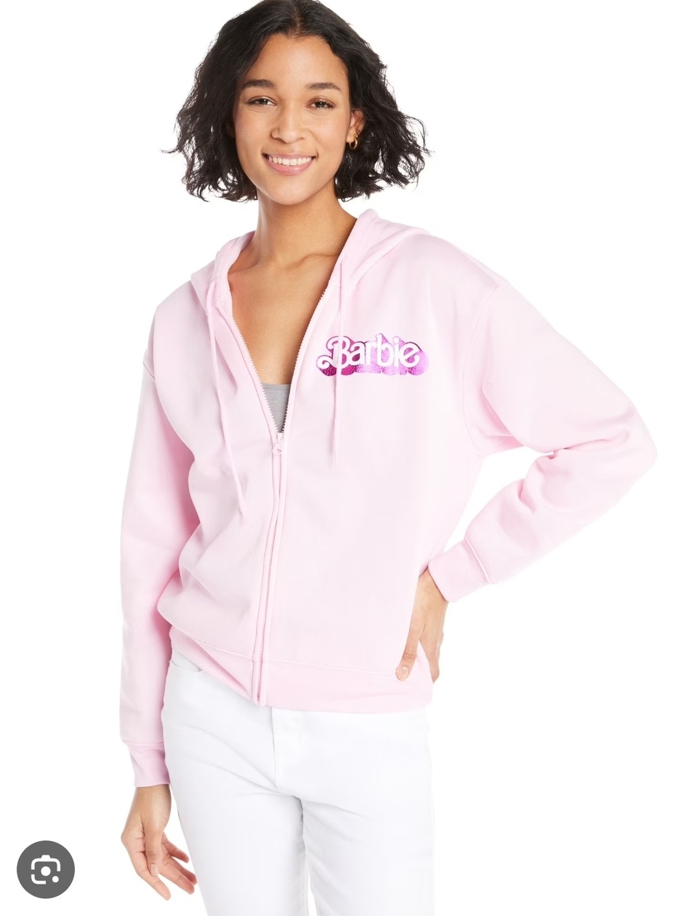 Barbie Light Pink Full-Zip Hoodie with Logo